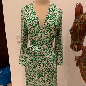 Green and White Diane Von Furstenburg Wrap Dress